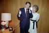 President Ronald Reagan and Nancy Reagan receiving a concession telephone call from Democratic presidential candidate former Vice President Walter Mondale while at the Jorgensen residence in Los Angeles, California 11/06/1984 NAID: 75853719