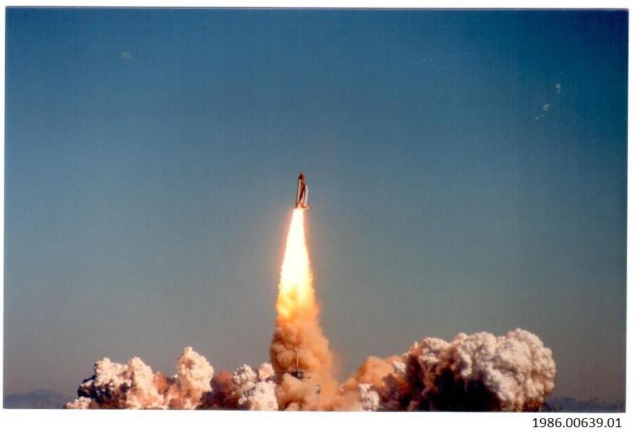 Challenger Lifting Office Artifact ID: 1986.00639.01 Object Name: Photograph, Color Maker: Raymond G. Moore, Torrance, California Date Made: 1986 Description: A color photograph of the Space Shuttle Challenger lifting off.